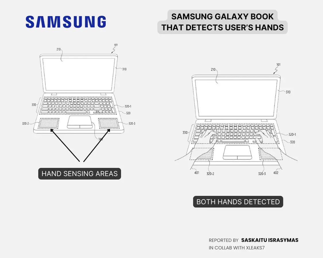 Samsung Galaxy Book equipped with hands position monitoring sensors