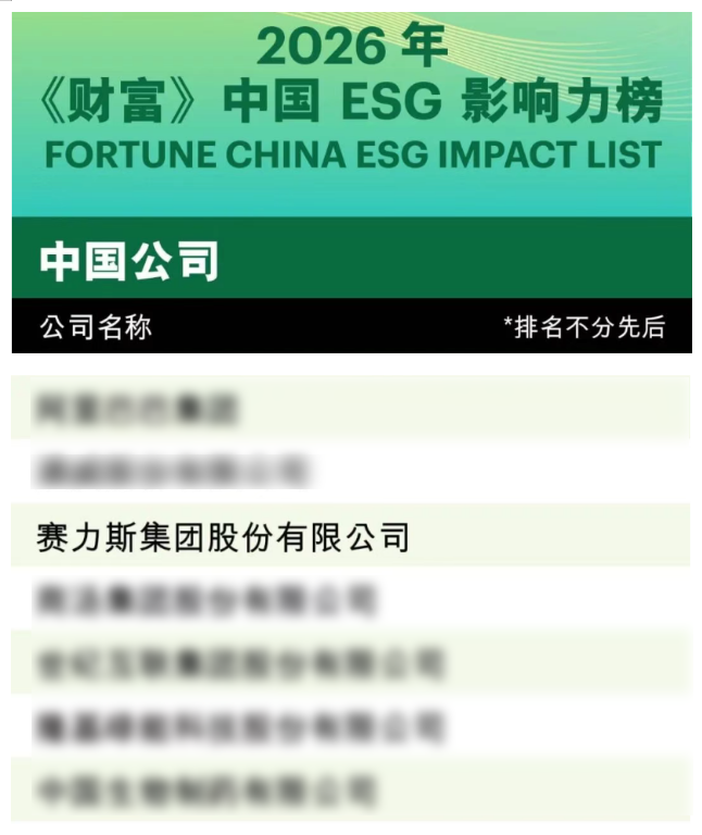 ESG 影响力榜 践行绿色低碳发展 赛力斯入选2026《财富》中国
