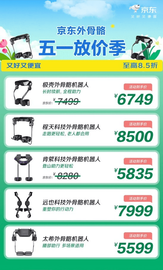 京东外骨骼五一放价季多款爆品享五折钜惠 黄金周添置科技好礼
