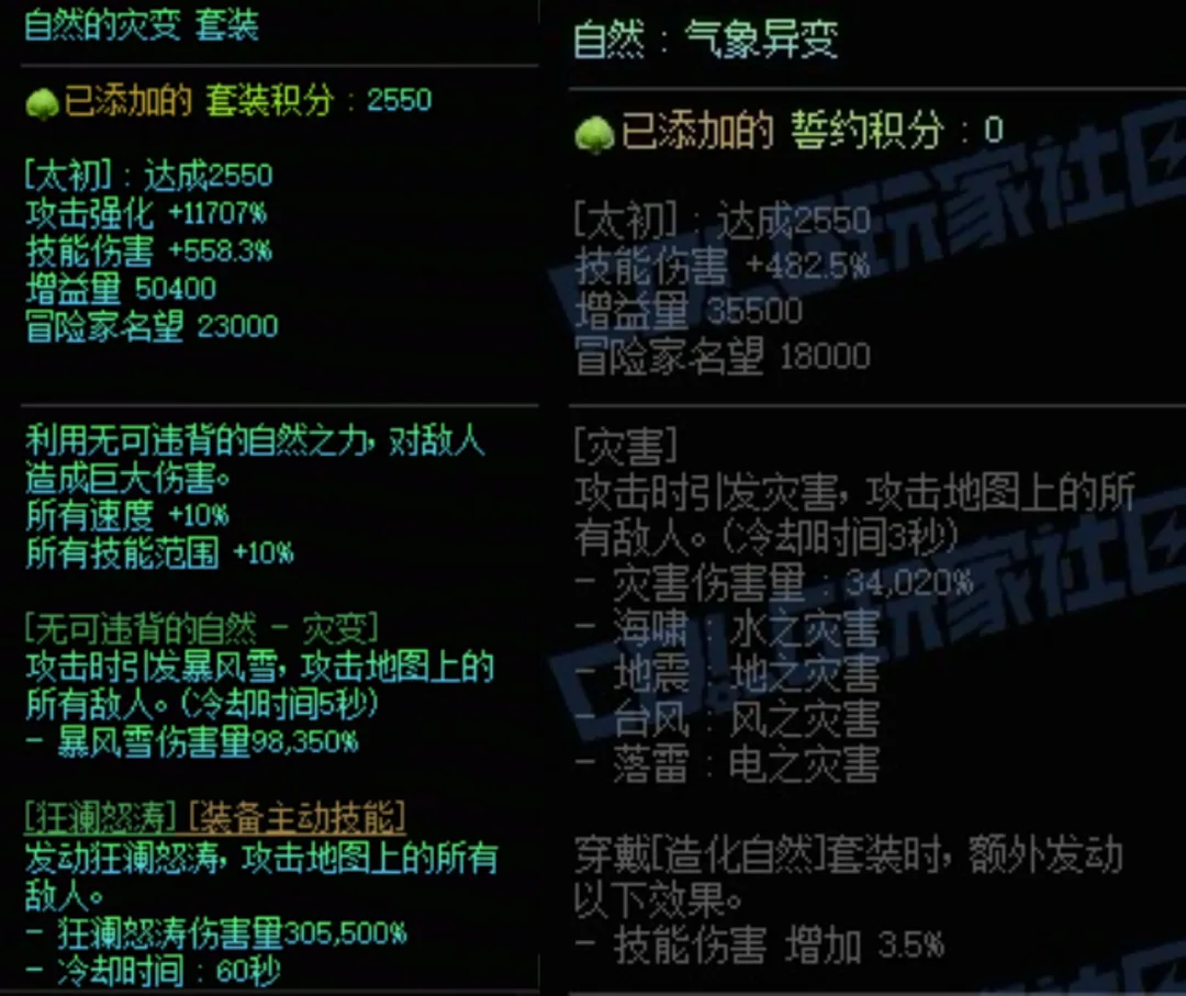  DNF自然套加自然中搭配属性说明