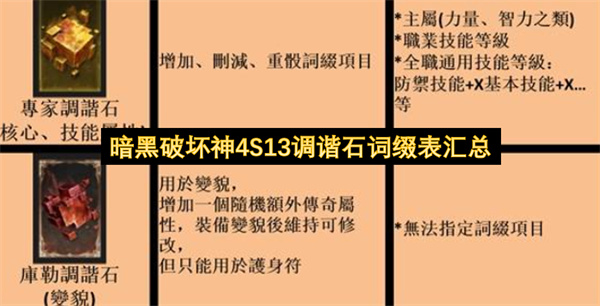  暗黑破坏神4第十三赛季调谐石全词缀整理汇总攻略分享