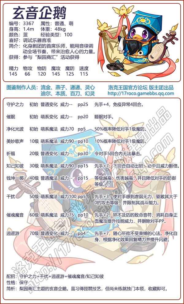  洛克王国玄音企鹅技能表